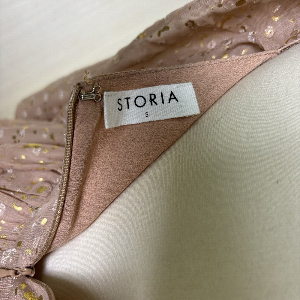 Storia Anthropologie Womens Dress Sz S Metallic‎ Babydoll Mini Puff Sleeve - Picture 10 of 11